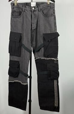 Kody Phillips MNML LA Utility Cargo Jeans Men's Size 34 Deconstructed Gray Black